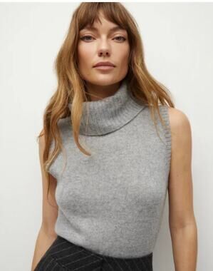 Veronica Beard Mazzy Cashmere Sleeveless Turtleneck Sweater Tank Grey XL